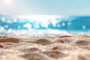 Canvas Print - Blurred background of a beautiful beach with a blue sky and white clouds.