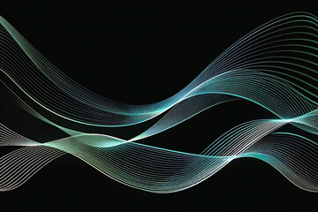 Wavy flowing blue green gradient lines isolated on dark background