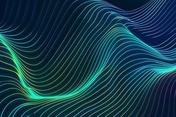 Wavy flowing blue green gradient lines isolated on dark background