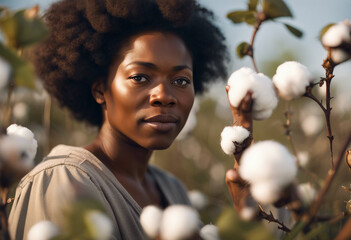 Canvas Print - Portrait of an African woman working in a cotton field in the United States