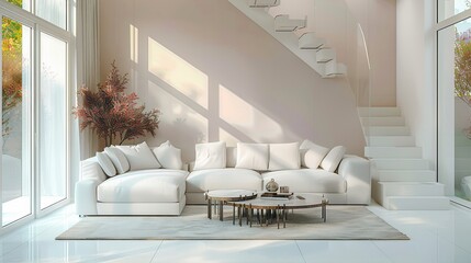 Living Room with white wall color. modern living room with sofa pastel color, interior, room, sofa, furniture, home, couch. Generative AI.