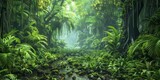 A painting of a jungle with a river running through it generated by AI