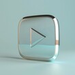 © sorapop - 3D Icon of a Play Button with a Chrome Finish on Pastel Silver Background A sleek chrome play button, reflecting its surroundings, AI Generative