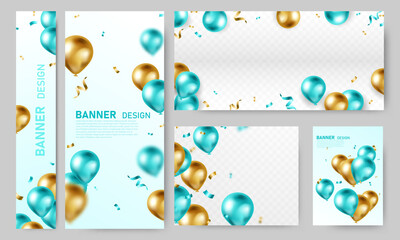 Wall Mural - Set of various banner designs with beautiful balloons Vector illustration