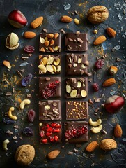 Wall Mural - A chocolate bar packed with nuts, cranberries, and almonds for a delicious and crunchy treat. Generative AI