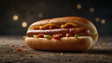 Wall Mural - Barbecue grilled Hot Dog with ketchup and mustard
