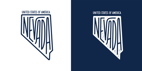 Wall Mural - nevada. hand drawn usa state name inside state silhouette on blue background. modern calligraphy for