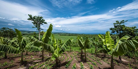 Wall Mural - banana plantation landscape, ocean view