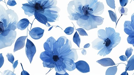 Modern background with blue watercolor flowers