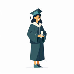 Wall Mural - Happy female student in academic robe and cap with diploma, white clean background. Graduation concept. Generative AI