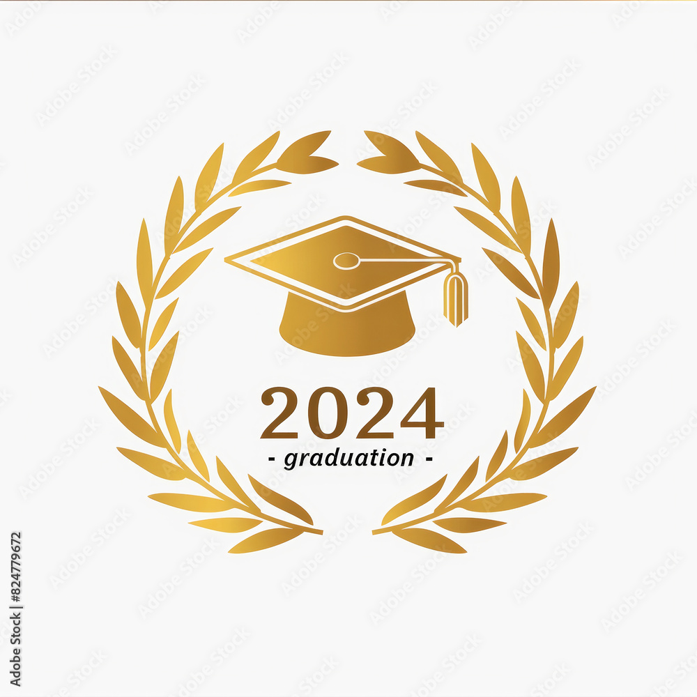 Class of 2024 emblem, graduation cap with laurel wreath in gold color ...