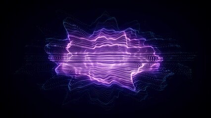 Leinwandbilder - Abstract digital blue circle wave on black background. Big data visualization. Analytics representation. Sphere with explosion of bright particles. 3d rendering.