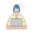 © アーモンド1000 - パソコンを使って勉強するアニメ調の女の子