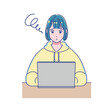 © アーモンド1000 - パソコンを使って勉強するアニメ調の女の子