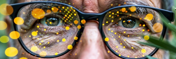 Computer programmer with eyeglasses reflecting data while working with big data analysis