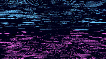 Future digital cyberspace with moving particles. Sorting and analysis digital data. Vector technology matrix algorithm. Security storage data.
