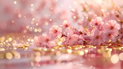 Wall Mural - Pink gold flower water gold coin poster background