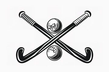 Wall Mural - Field hockey. Sports supplies for playing on a white background. Hockey stick and ball. Crossed sticks for hockey. Sports competition on the grass.