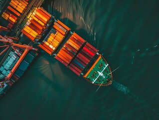 The Global Flow: Aerial View of Container Cargo Ship in International Logistics and Transportation