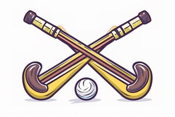 Wall Mural - Field hockey. Sports supplies for playing on a white background. Hockey stick and ball. Crossed sticks for hockey. Sports competition on the grass.