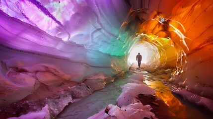colorful ice cave waves fantasy characters landscape poster background