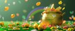 © Siasart Studio - a colorful rainbow illuminates a green table adorned with a pot of gold, while a white flower adds a touch of elegance to the scene