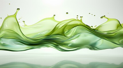 Wall Mural - Green abstract liquid wave isolated on white background. Blue pigment forming a straight line over white background