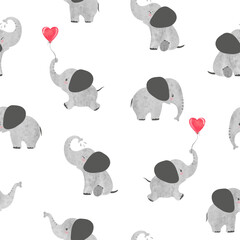 Wall Mural - Cute cartoon baby elephants seamless vector pattern. Baby print