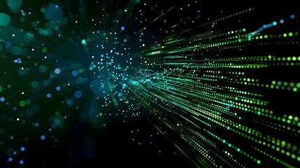 Dynamic Binary Code Data Visualization with Vibrant Green and Blue Tones