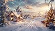 © vetrana - Celebrate the arrival of new year 2025 with a picturesque scene of snow covered landscapes and joyful gift giving