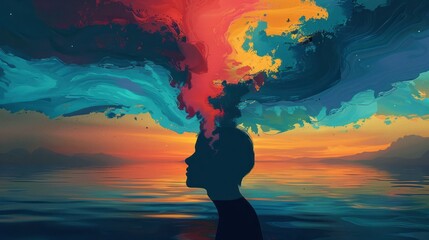 Wall Mural - state of mind background concept - silhouette with copy space 