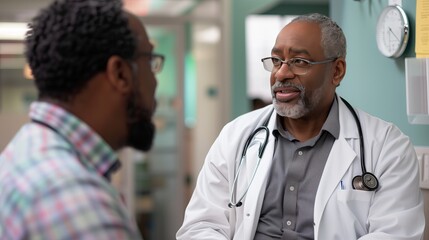 Wall Mural - Doctor speaking to patient in the hospital, consulting with doctor with happy and content looking face. medic healthcare concept