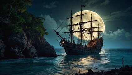 atmospheric depiction of a pirate ship