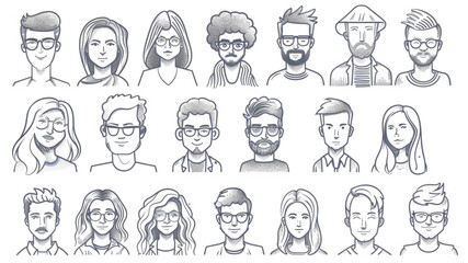 Technology hand drawn doodles on white paper 3D avatars set vector icon, white background, black colour icon