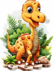 Wall Mural - Vibrant D Cartoon Dinosaur Awaits Discovery in Isolated Transparent Design