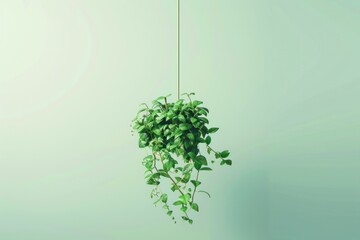 Wall Mural - Green leafy plant hanging on wire against white wall for botanical beauty and home decor inspiration