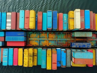 Wall Mural - Vibrant Cargo: Colorful Containers on Shipping Barge