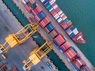 Wall Mural - Efficient Container Loading: Crane in Action at Shipyard