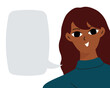 © Dariiya - Black brunette reports information. Empty space for text, message. Smiling beautiful african woman in flat design.