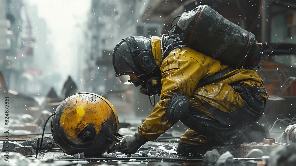 Bomb disposal officer sweating under pressure as they carefully defuse ...
