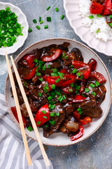 Poster - Chinese chicken liver with peppers and onions in the bowl