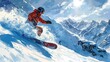© DARIKA - Nature Illustration, Winter Snowboarding Down a Mountain: An illustration of snowboarders gliding down a snowy mountain, with powdery snow and a bright winter sun. Illustration image,