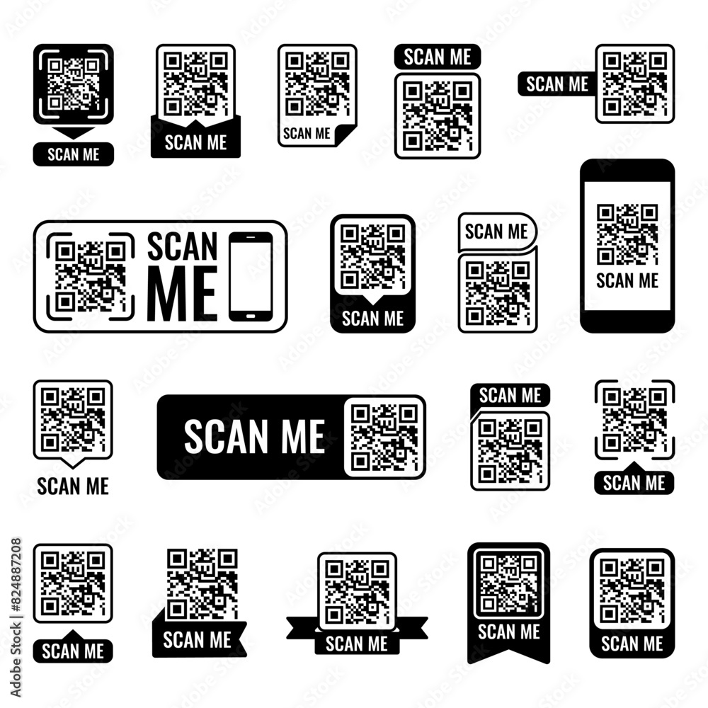 Qr code frame set. Qr code mockup. Mobile payment and identity. Vector ...
