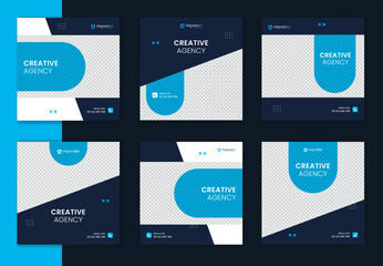 creative blue and dark grey color minimal shape corporate social media post, clean business square t