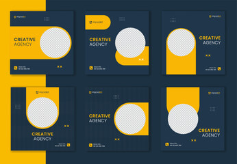 Wall Mural - Yellow abstract shape corporate social media post, creative square business template for digital marketing agency, online advertising
