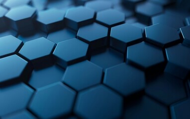 Wall Mural - Hexagonal shapes in blue gradient forming a digital pattern on a dark background.