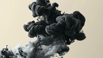 Wall Mural -   Black-and-white smoke particles float gracefully in front of a light blue water background