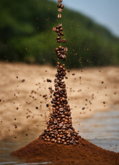 coffee beans in air