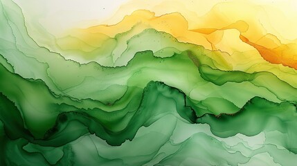 Wall Mural -   Painting on white canvas with green, yellow, and orange swirls