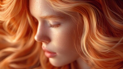 This image shows a zoomed-in view of beautiful ginger-colored wavy hair, highlighting the texture and curls